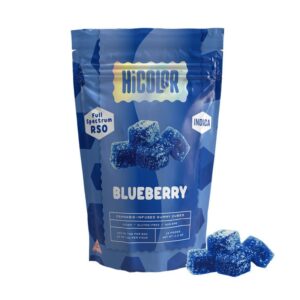 HiColoR Full Spectrum RSO Gummies 100mg - Blueberry Dive into a blissful blend of wellness and flavor with HiColoR Full Spectrum RSO Gummies 100mg - Blueberry. Designed for those who value quality and effectiveness, these gummies deliver a balanced experience tailored for your relaxation and well-being. Each gummy contains 100mg of THC, derived from top-tier full-spectrum RSO (Rick Simpson Oil). This ensures you get the complete profile of cannabinoids and terpenes, crafted to enhance the entourage effect for targeted and holistic benefits. Whether you’re unwinding after a long day or seeking stress relief, these gummies are a versatile addition to your wellness routine. The luscious Blueberry flavor adds a delectable twist, with sweet and tangy notes that make each gummy a flavorful treat. HiColoR has used premium, carefully selected ingredients to create a smooth, satisfying texture and unrivaled taste. Every bite is a perfect combination of indulgence and effectiveness. Portable and discreet, these gummies are perfect for on-the-go dosing. Whether you're relaxing at home or need a moment of calm during a hectic schedule, HiColoR RSO Gummies offer a convenient and flavorful way to elevate your day. Experience the harmony of wellness and flavor with HiColoR Full Spectrum Blueberry Gummies. They’re more than a snack; they’re a step toward a more balanced, relaxed you