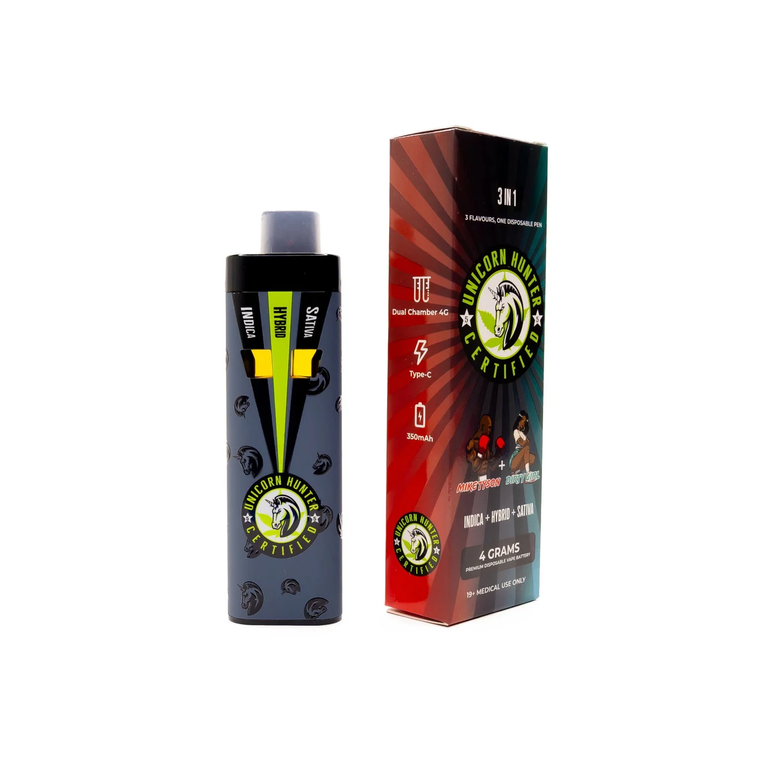 Unicorn Hunter 4000mg THC Disposable Weed Pen – (Mike Tyson + Dirty Girl)